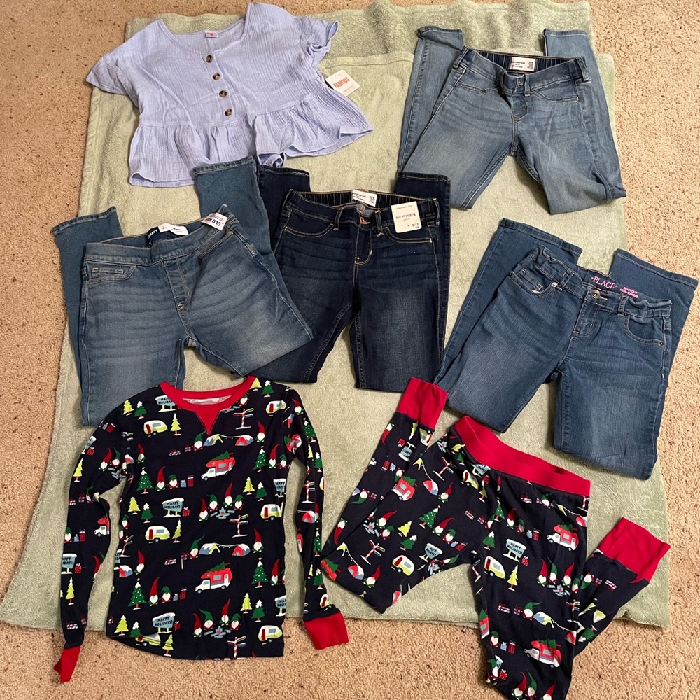 Kids Bundle with Jeans, Pjs,‎ and Top, Some NWT, Size 9/10, 10, and 10-12